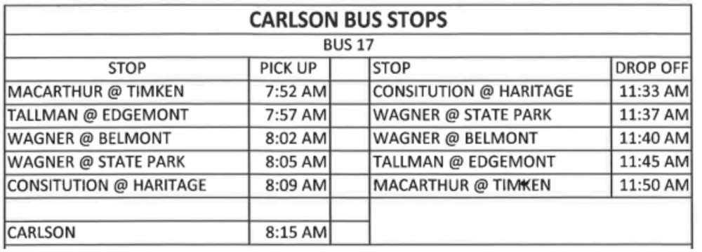 MSTEP Bus Stops and Times