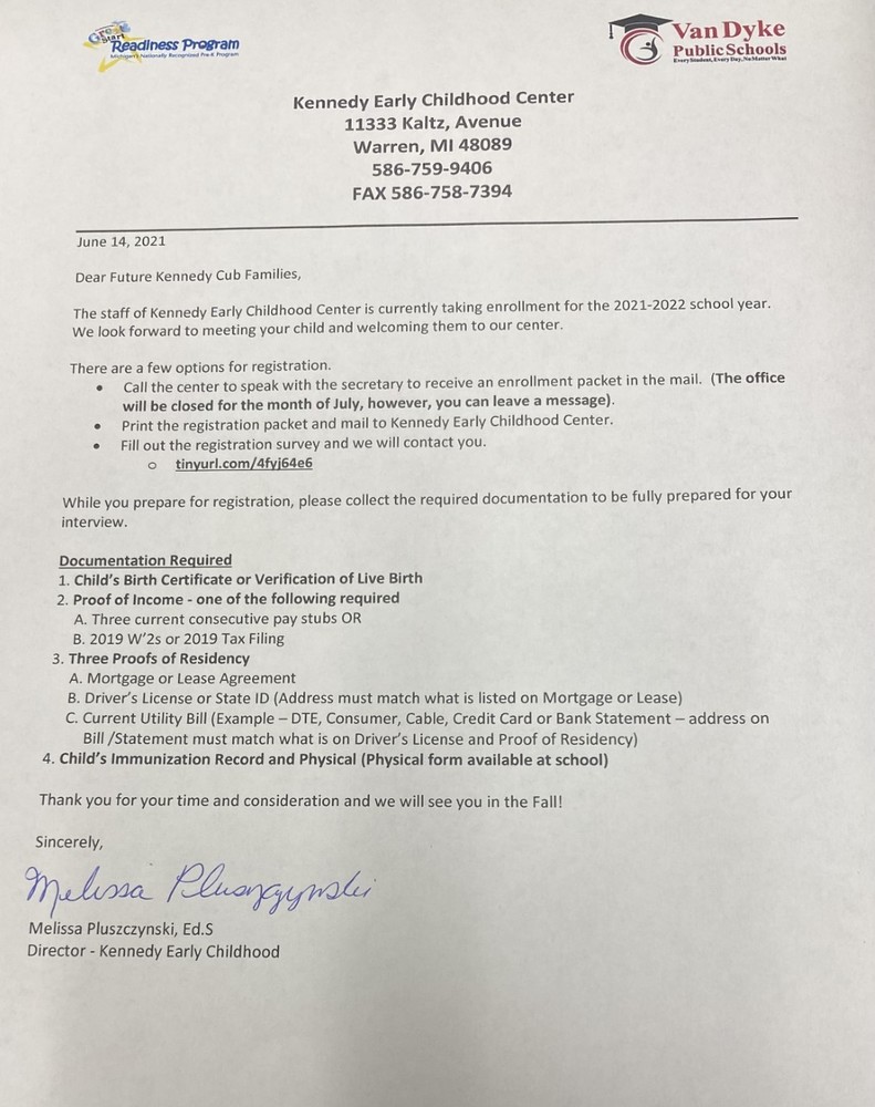 Enrollment Letter
